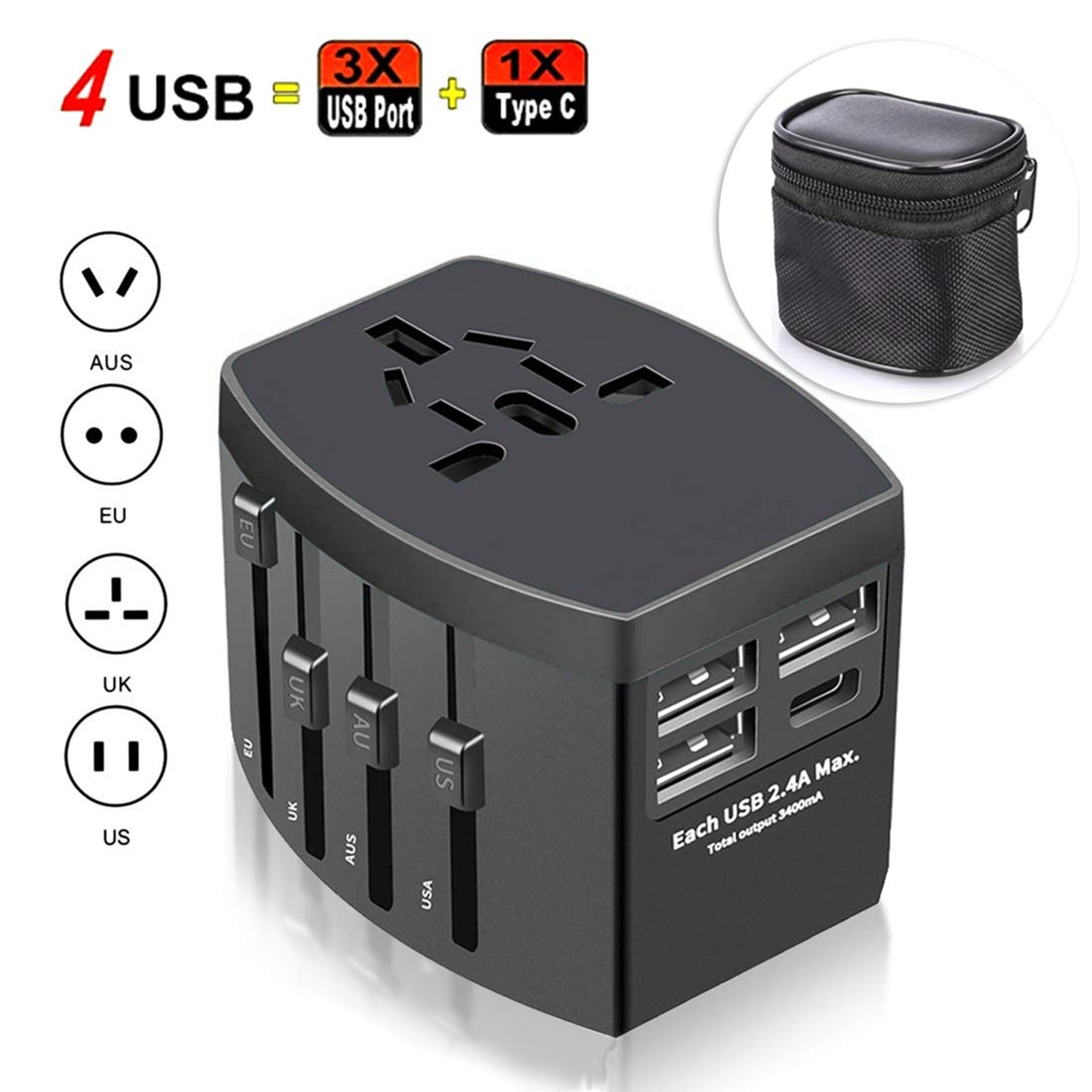 Universal Travel Adapter | Converter with USB & Type C Ports